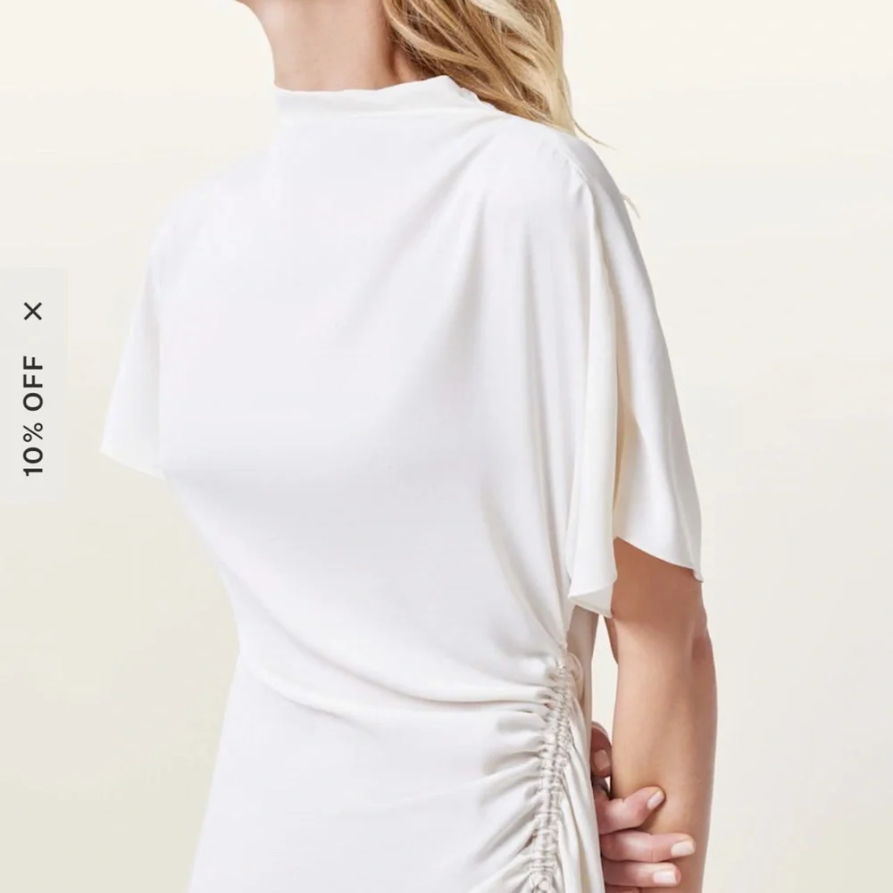All Saints White Asymmetrical Ruched Sheath Midi Dress Women’s Size 12 - Picture 2 of 4
